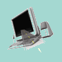 Four identical computer monitor icons arranged in a on light blue background, each showing black screen with gray frame and yellow line detail