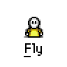 Animated contact sheet of a yellow stick figure icon performing various actions across 25 sampled frames, with text "Fly" beneath each frame on gray background.