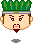 Pixel art head with green crown, brown hair, and goatee showing four distinct facial expressions across two