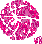 Pixelated circular icon with pink and white floral patterns, featuring a small detached pixel cluster below the main shape.