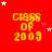 Red background with yellow text 'CLASS OF 2009' repeated in a , white and pink stars scattered across the image