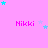 Pink background with repeated 'Nikki' text and scattered cyan and light purple stars in a pattern