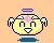 Pixelated yellow teapot-shaped character with black outline, pink and purple accents on top, blue base, smiling face with two eyes and a mouth.