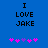 Blue background with black pixelated text "I LOVE JAKE" and five pink/purple star-like symbols below, two versions showing animation changes.