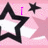 Pink background with black-outlined white stars and small black stars, featuring animated purple text changes.