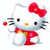 Static pixelated cartoon icon of a white cat-like character with red bow and scarf, yellow nose, black eyes, gray whiskers, and red accents on limbs against transparent background.