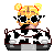 Pixel art buddy icon featuring a cartoon character with blonde hair in buns and sunglasses, next to the word "cowgirl" in glitchy multicolor text.
