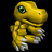 A pixelated yellow dinosaur-like creature with green eyes and white claws stands on a black background next to stylized text reading "Anime IM" and "com" in silver-gray lettering.
