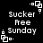 Black background with white pixelated text 'Sucker', 'Ree', and 'Sunday' arranged in a , each corner featuring a small square-and-dot animation pattern