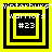 Four identical pixelated icons arranged in a , each featuring layered yellow and black squares with text overlays