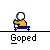 Pixelated character in yellow shirt and blue pants performs sequential actions above text "Goped" on gray background.