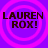 Four identical display 'LAUREN ROX!' text over purple background with pink concentric circles