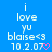 Blue background with white text reading 'i love yu blaise<3 10.2.07' and a pink heart symbol that changes from solid to outlined across observations.