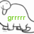 A cartoon dinosaur outline with green text 'grrrrr' and 'i mma dinosaur' in , and purple '<3' in a third frame