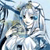 Pixelated image of a stylized character with light-colored hair and dark eyes, wearing a white outfit against a light blue background.