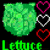 Animated sequence of green lettuce heads with changing heart symbols and text below each head.