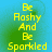 Yellow pixelated text reads "Be Rashy And Be Sparkled" on a blue-green gradient background with subtle green smudges.