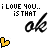 Pixelated text and heart icons arranged in a with color variations on hearts