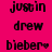 A static image with a bright pink background displays repeated text elements including 'justin', 'drew', and 'bieber' in black pixelated font, some accompanied by small heart symbols.