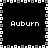 Black background with white and gray pixelated border, four instances of 'Auburn' text in white pixelated font arranged in a