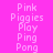 Pixelated text 'Pink Piggies Play Ping Pong' displayed in four with varying background colors and text opacity