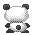 Pixelated panda icon with black ears, limbs, and eye patches on white face and body, standing against gray background.