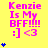 Yellow background with pink text reading "Kenzie Is My BFF!!!! :]")<3" and blue heart symbols in a