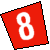 Red triangular shape with black outline containing white number 8 on solid background.