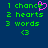Green pixelated text on dark blue background with pink heart symbol replacing 'e' in 'chance' and '<3' symbol below.