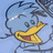 Animated cartoon duck with blue head, yellow beak, and red mouth interior against light blue background.