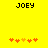 Yellow background with black text "JOEY" at top, orange and red puzzle-piece shapes arranged in two below