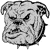 Pixelated grayscale icon of a bulldog's face with closed eyes and a relaxed expression, rendered in low-resolution digital art style.