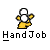 Pixelated yellow figure with white head and hands, waving in , text below reads "HandJob" with one frame showing "Facial!!!" and another with "!?" above the figure