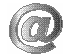 @ symbol in metallic silver gradient with 3D bevel, rotating through multiple angles on white background; visible text: @
