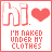 identical pixel art icons with 'hi' text, a red heart symbol, and the phrase 'I'M NAKED UNDER MY CLOTHES' in red uppercase letters on white background