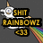 Pixelated unicorn with rainbow trail and text 'SHIT RAINBOWZ 43' on dark gray background.