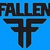 Blue background with repeated black 'FALLEN' text and stylized 'FF' symbols in pixelated font.