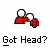 Red and white pixelated icon with two red rounded shapes connected by a curved line, below text reading 'Got Head?' in black block letters.