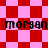 A static image with red and pink checkered patterns, four instances of the text 'morgan' in black pixelated font, and a diamond-shaped pattern overlay.