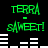 Green pixelated text "TERRA - SWEET!" appears in two with white horizontal bars between them on a black background, animated to shift position