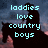 Pixelated text reads "laddies love country boys" over a silhouette of two figures against a cloudy sky with pinkish ground.