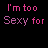 Animated text-based icon with pink and cyan pixelated words on black background, displaying phrases like "I'm too Sexy for my shirt" and "disco dancing" in varying opacity layers.