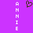 Purple background with vertical white text 'ANHIE' on both sides and a pixelated brown heart symbol in the center.