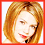 Three pixelated show a person with shoulder-length light brown hair in different poses against white backgrounds, each bordered by red