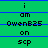 Green background with blue horizontal lines and black pixelated text reading 'i am OwenB25 on scp' in three
