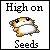 Six pixel-art hamster icons arranged in a , each with 'High on Seeds' text above and below the animal