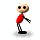 A 4-frame animated contact sheet of a pixelated stick figure in red shirt and black pants performing different poses on a gray transparency background.