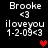 Pixelated text displays 'Brooke <3 iloveyou 1-2-09<3' with a red heart symbol on a black background, showing animation changes in heart position across frames.