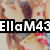 Animated sequence showing a character with long brown hair and a blue hat, with text overlay reading 'EllaM43' in white letters on black bars.