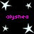 Pixelated white star shapes and pink text 'alysha' on a black background, arranged in a pattern with varying star sizes